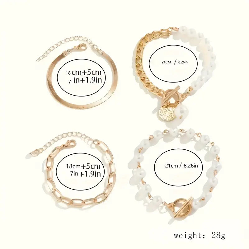 Armband-Set Chic Gold 4-teilig - Schlange, Perlen und Glieder | Gold