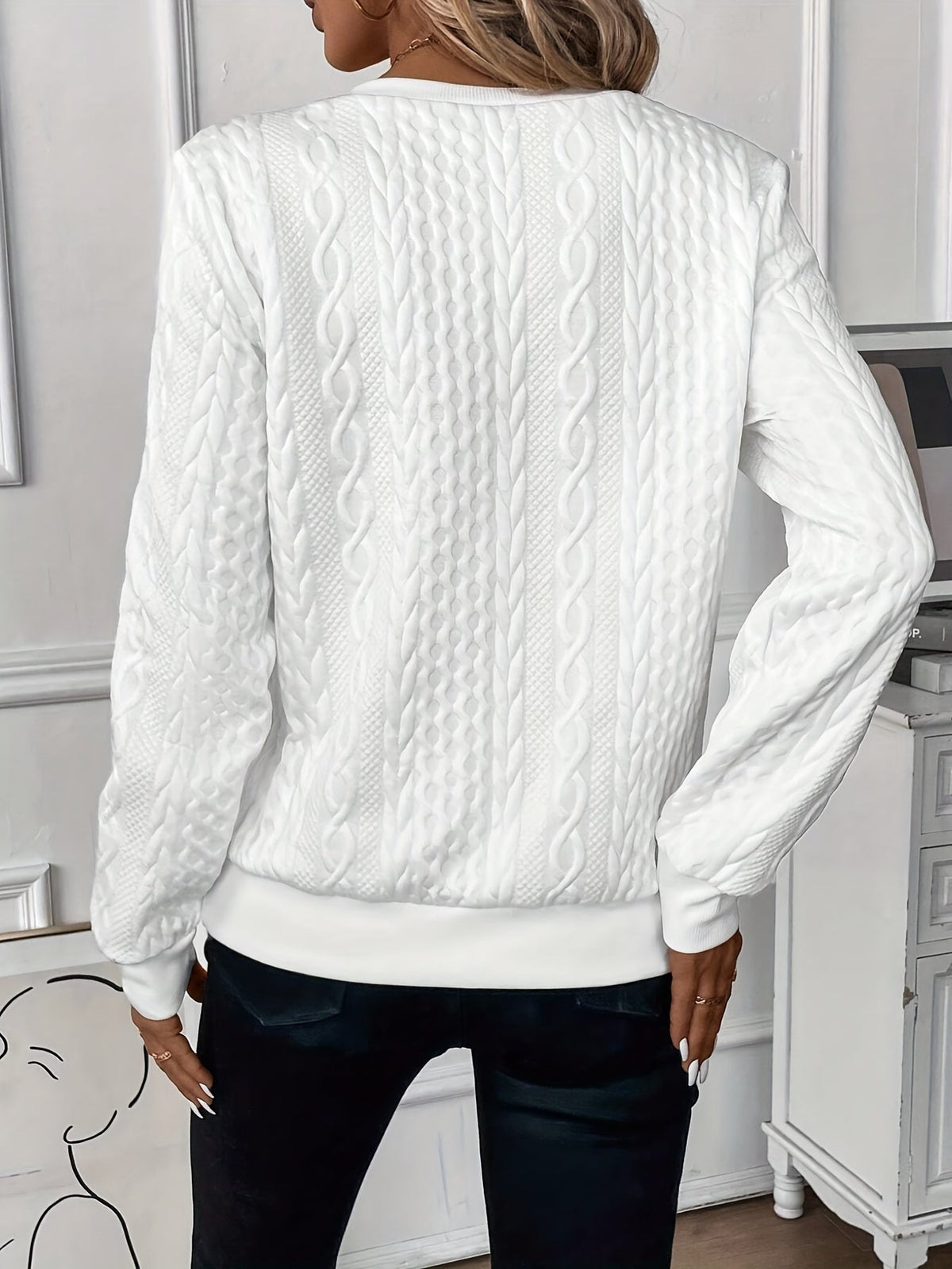 Strickpullover mit Reissverschluss und Zopfmuster und Langarm - Ansicht 9