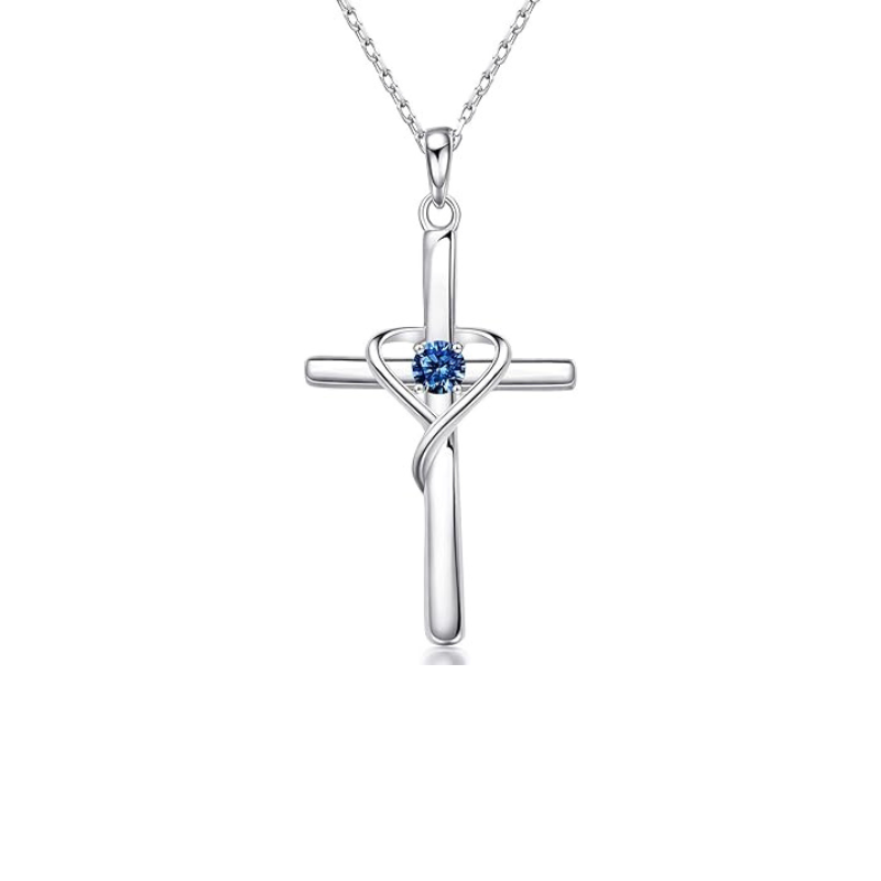 Saphir Kreuz Halskette | Weißgold