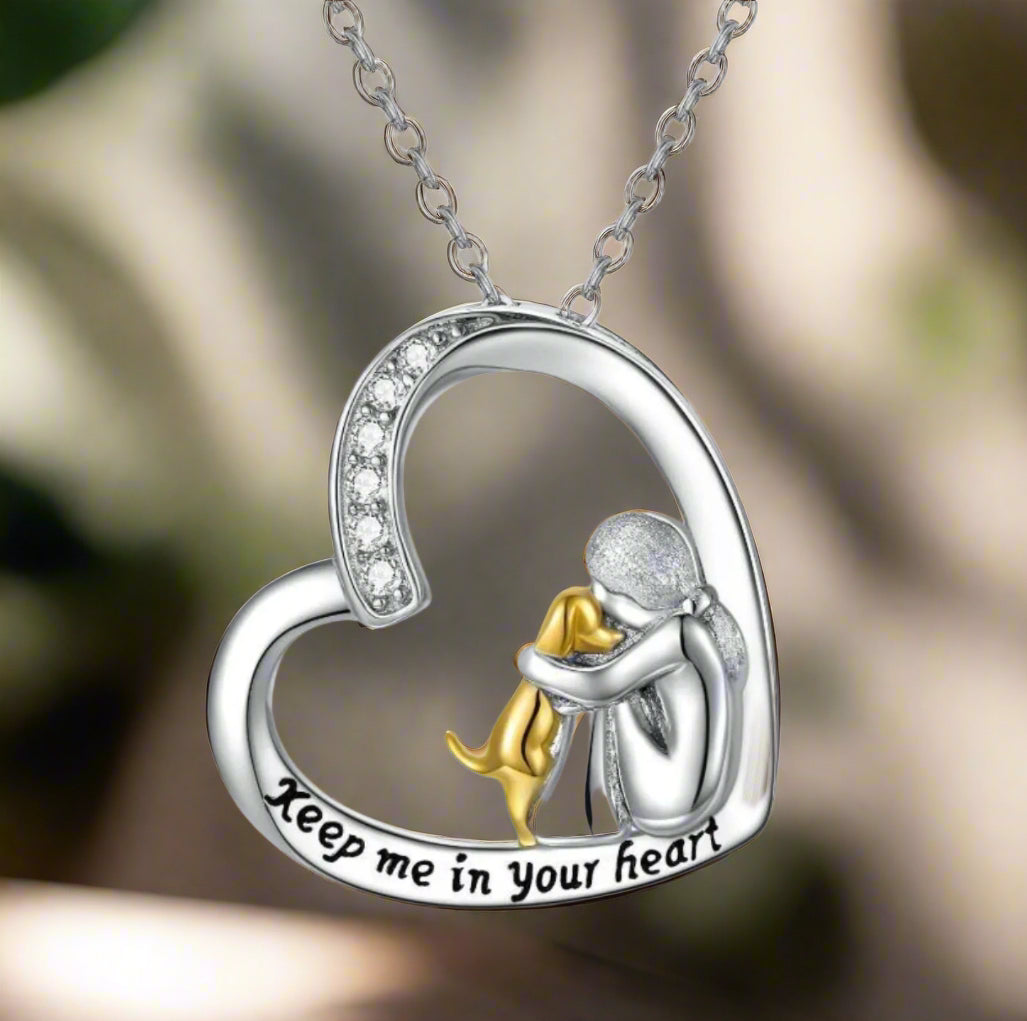 925 Sterlingsilber Halskette mit Herz und Hund Design mit Zirkonia