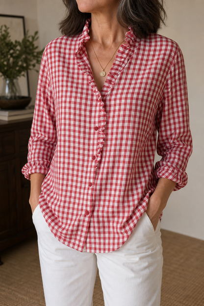 Bluse aus Polyester mit Rüschen
