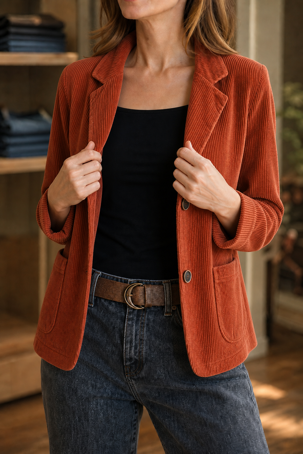 Jacke aus Cord in Orange