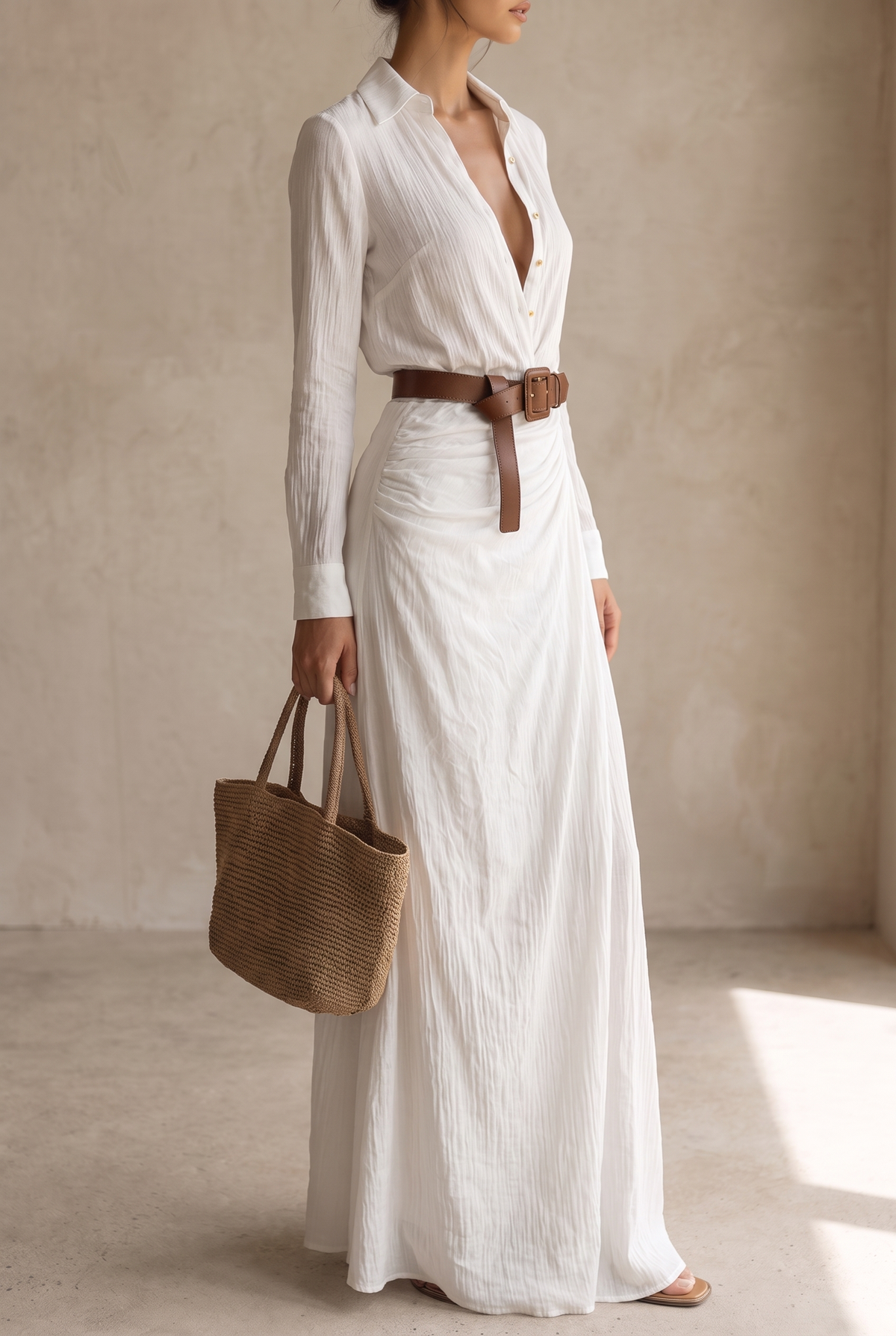 Maxikleid mit Reverskragen und Bindegürtel - Ansicht 10