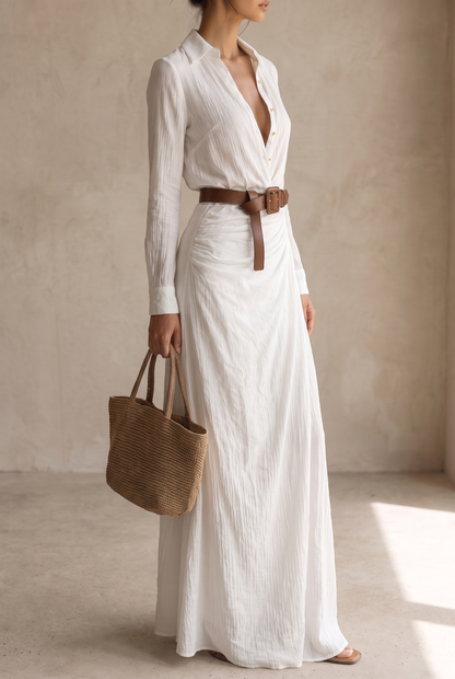 Maxikleid mit Reverskragen und Bindegürtel - Ansicht 10