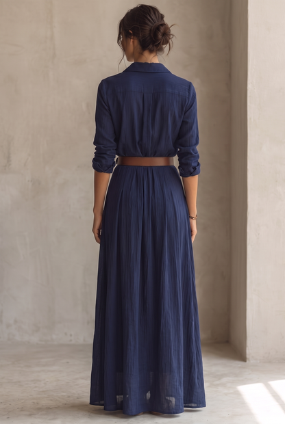 Maxikleid mit Reverskragen und Bindegürtel - Ansicht 7