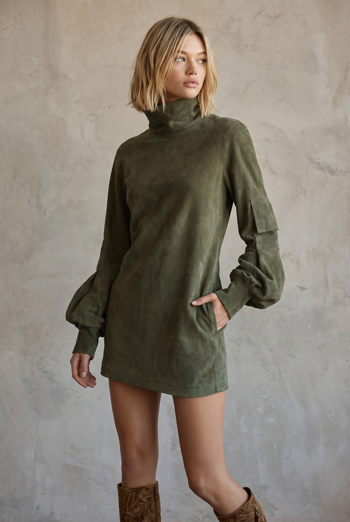 Rollkragenpullover mit Rollkragen und Langarm in langer Form - Ansicht 4