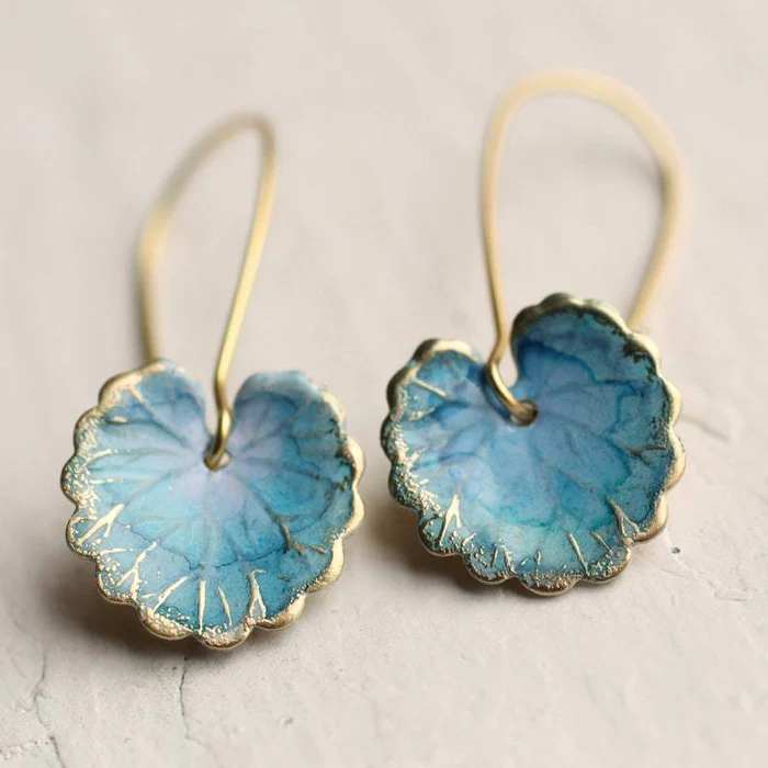 Vintage Blaues Blatt Ohrringe