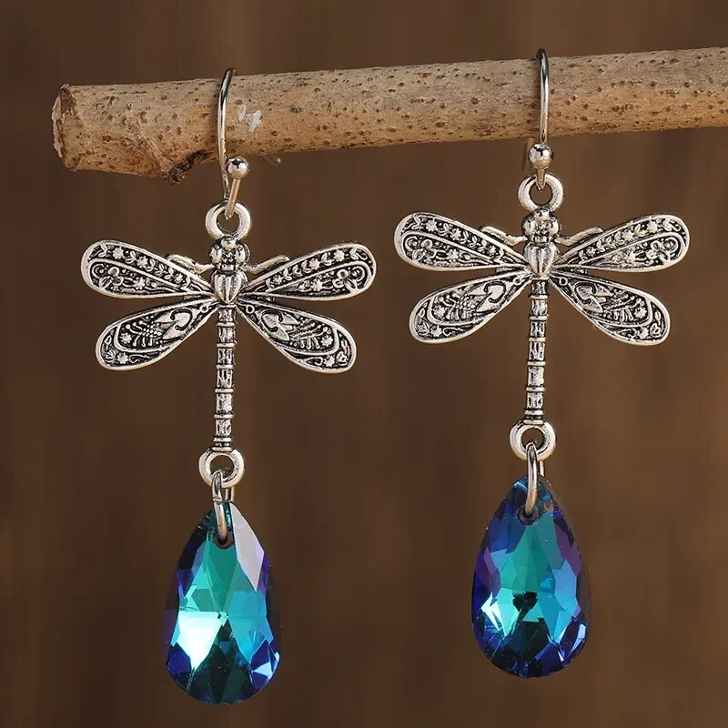 Vintage blaue Zirkonia Libellen Ohrringe