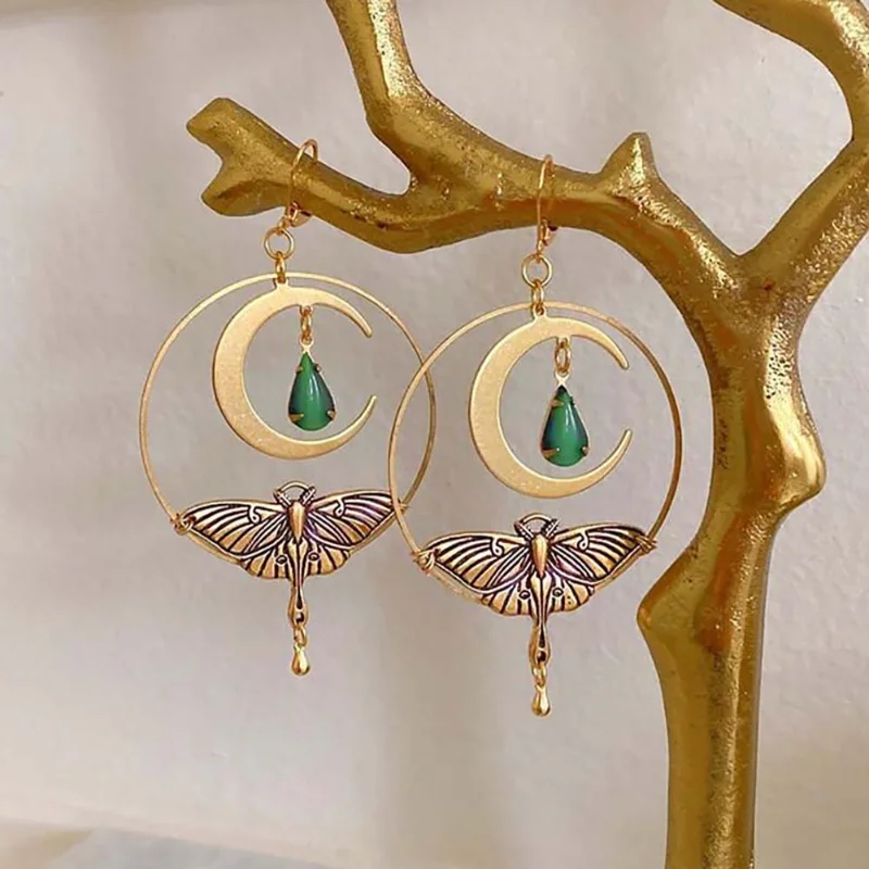 Vintage goldene Mond Libellen Ohrringe