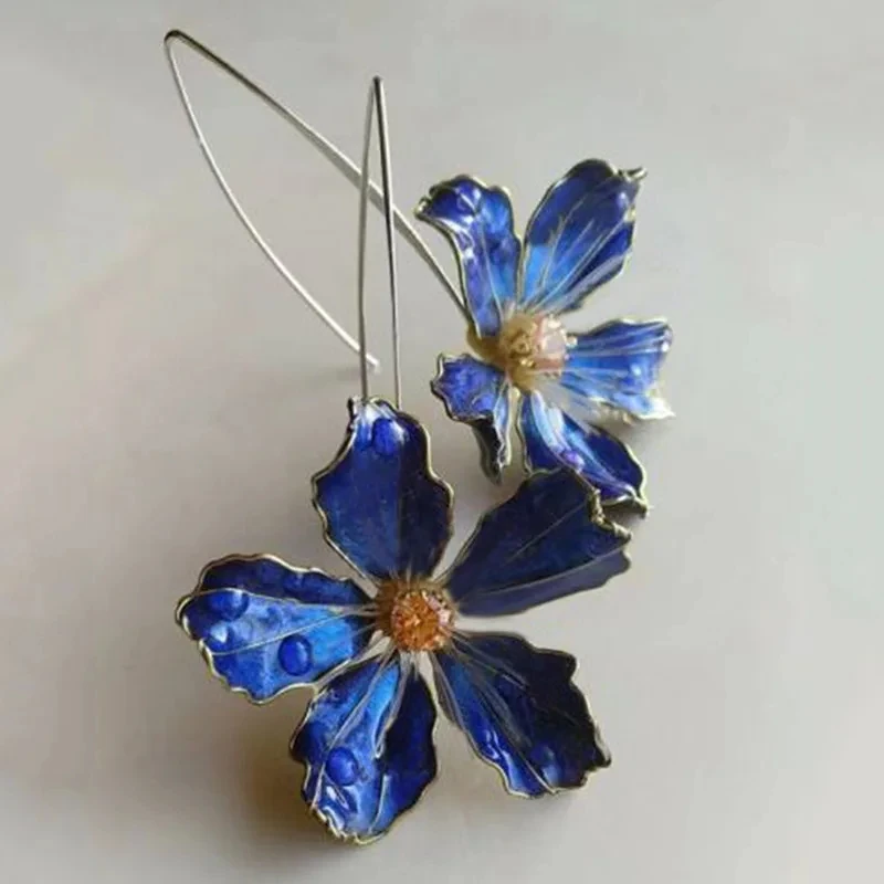 Blaue Vintage Blumen Ohrringe