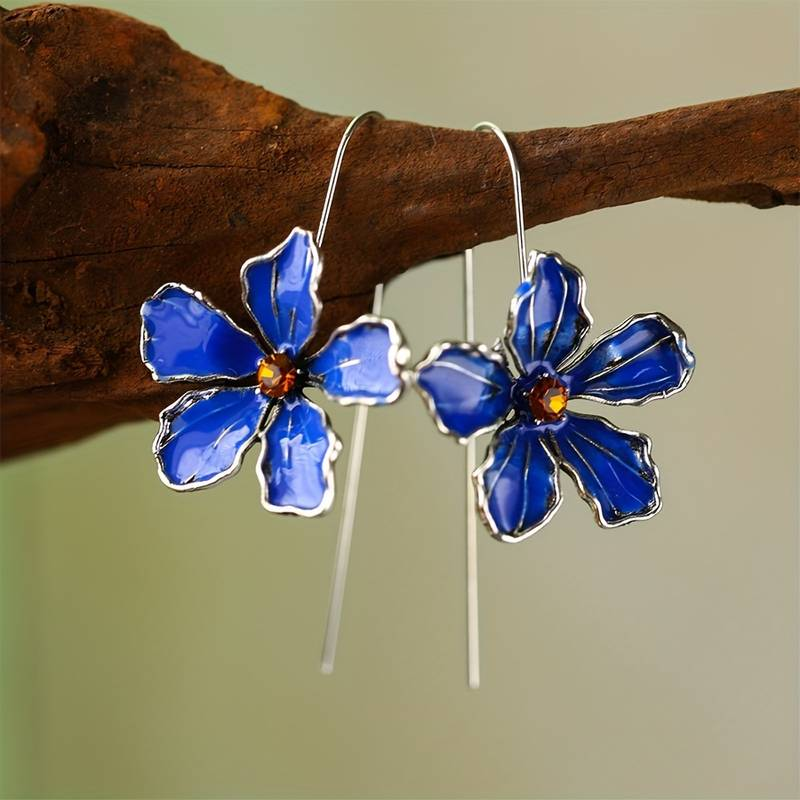 Blaue Vintage Blumen Ohrringe