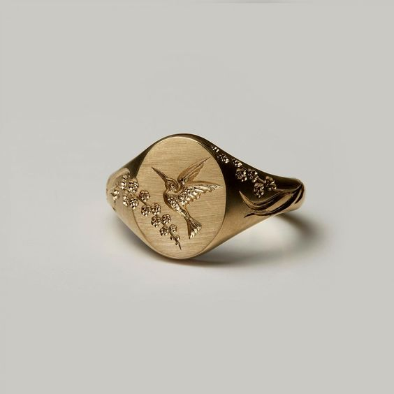 Vintage goldener Kolibri Siegelring