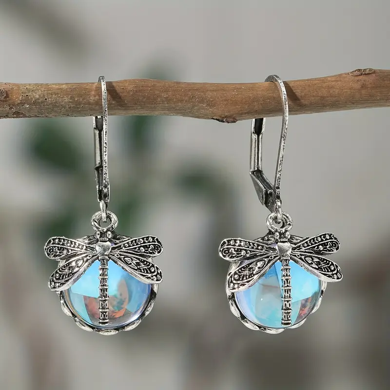Blaue Libelle Kristall Silber Ohrringe