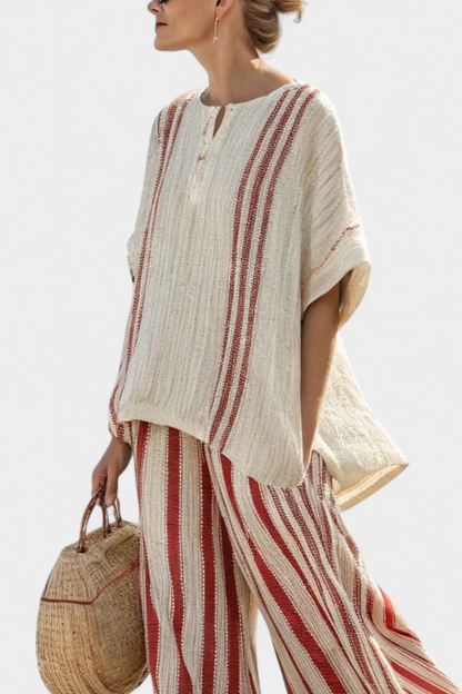 Stoffhose aus Leinen mit Streifenmuster in Red Stripe - Ansicht 2