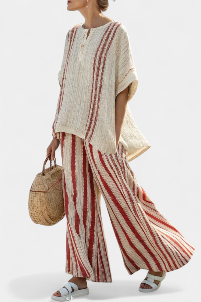 Stoffhose aus Leinen mit Streifenmuster in Red Stripe