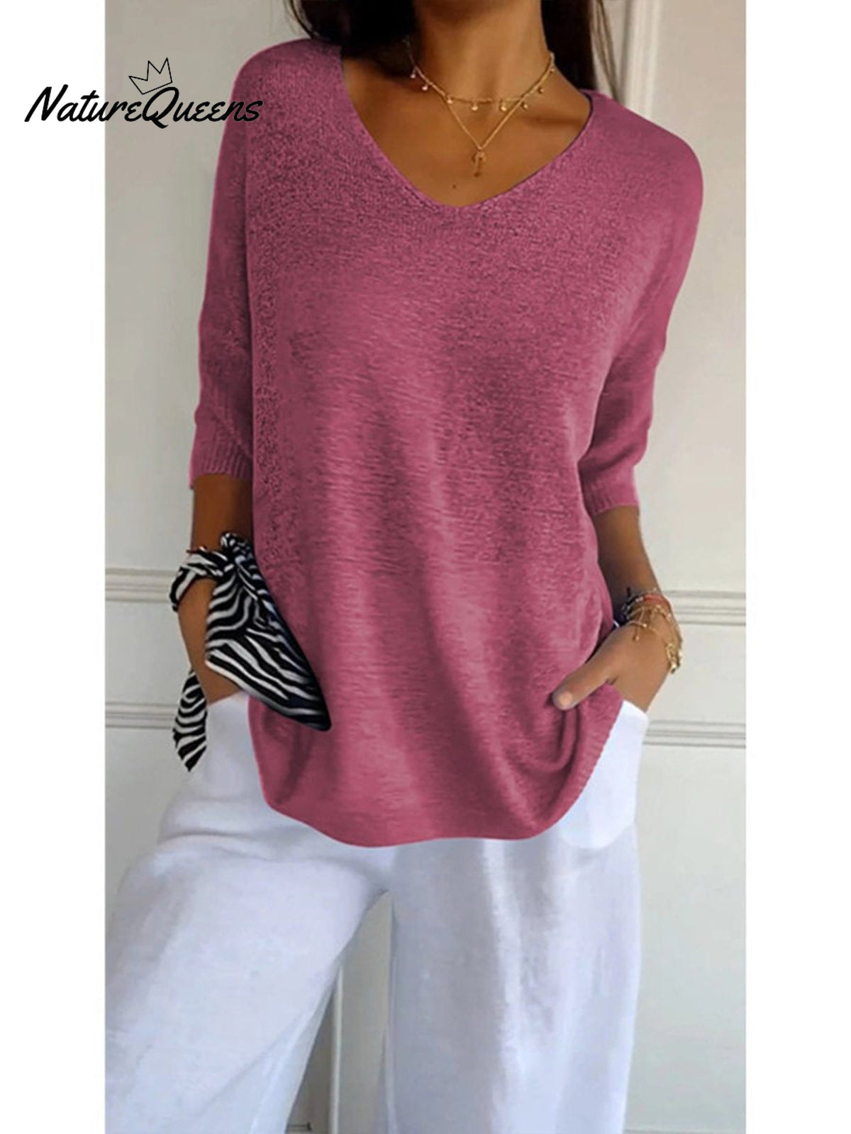 Strickpullover mit V-Ausschnitt und 3/4-Ärmeln - Ansicht 3
