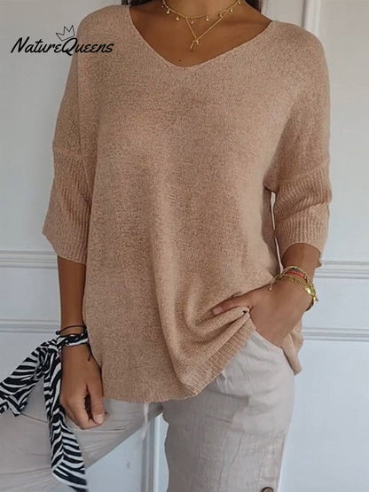 Strickpullover mit V-Ausschnitt und 3/4-Ärmeln - Ansicht 8