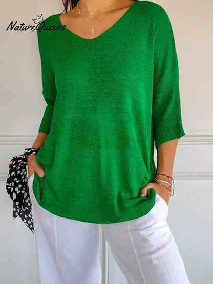 Strickpullover mit V-Ausschnitt und 3/4-Ärmeln - Ansicht 10