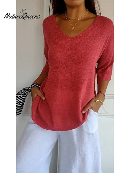 Strickpullover mit V-Ausschnitt und 3/4-Ärmeln - Ansicht 5