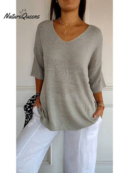 Strickpullover mit V-Ausschnitt und 3/4-Ärmeln - Ansicht 4