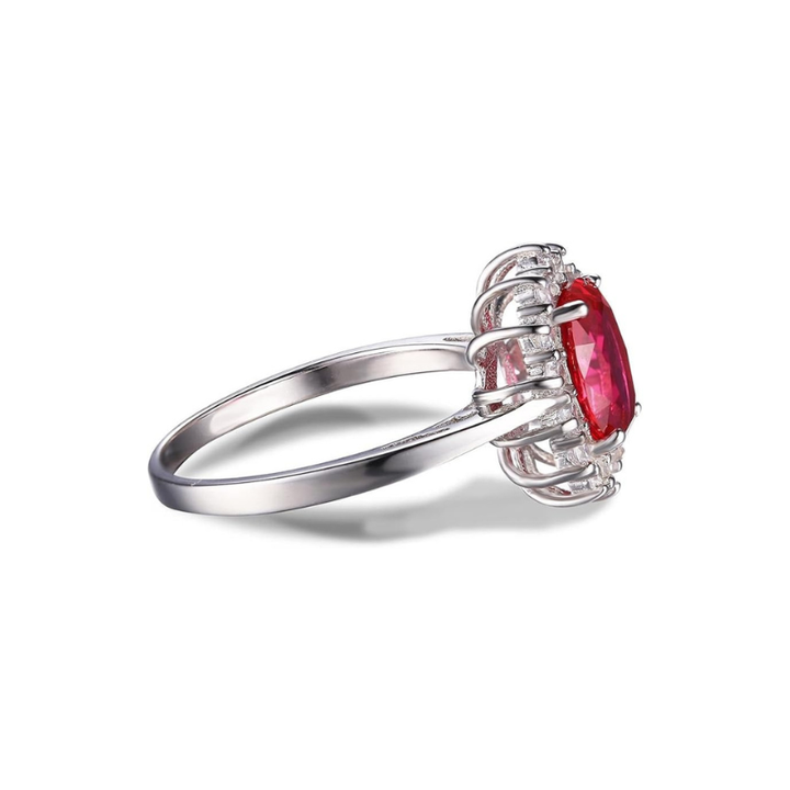 Bague classique à halo en rubis | Or blanc