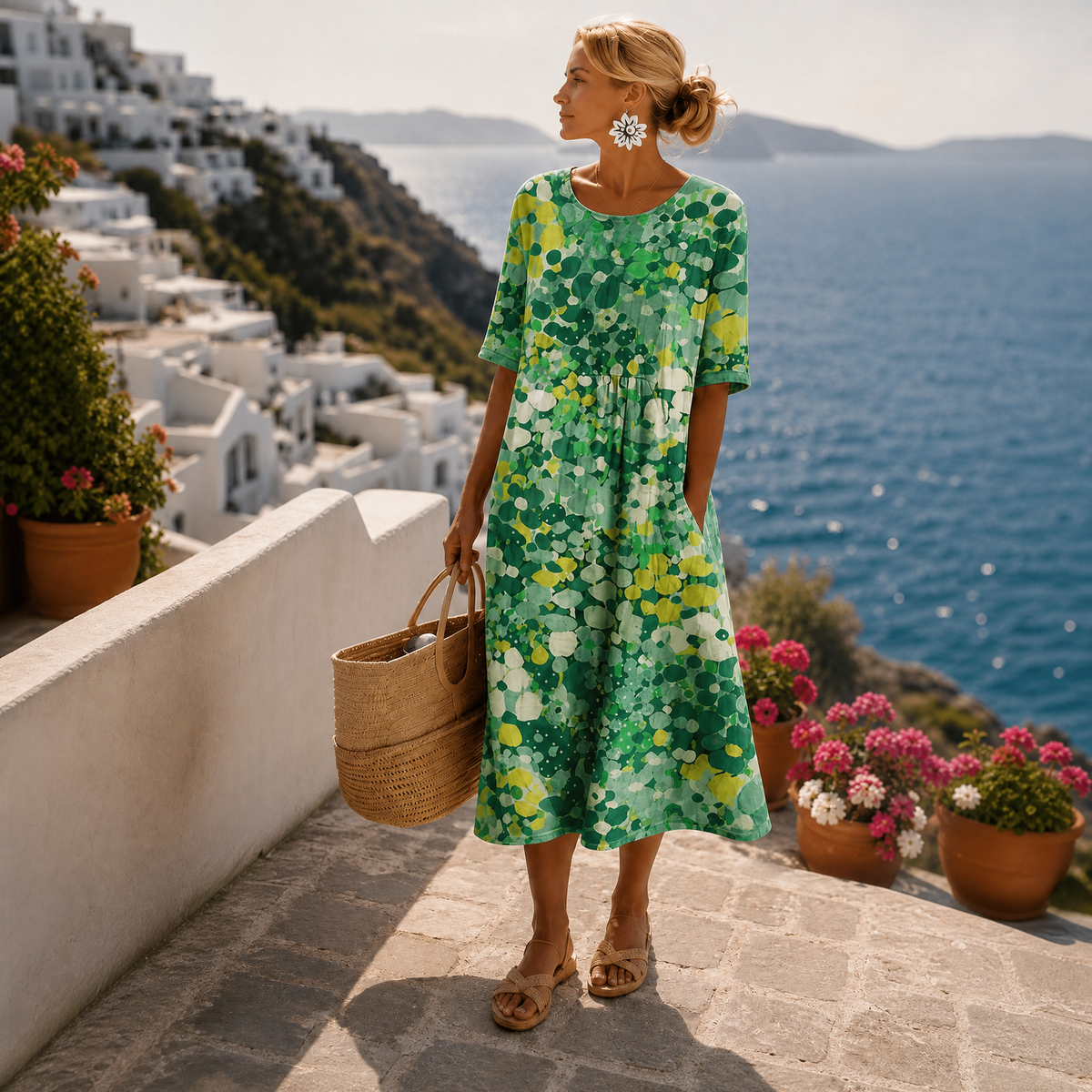 Midikleid in Rosa und Grün - Ansicht 2