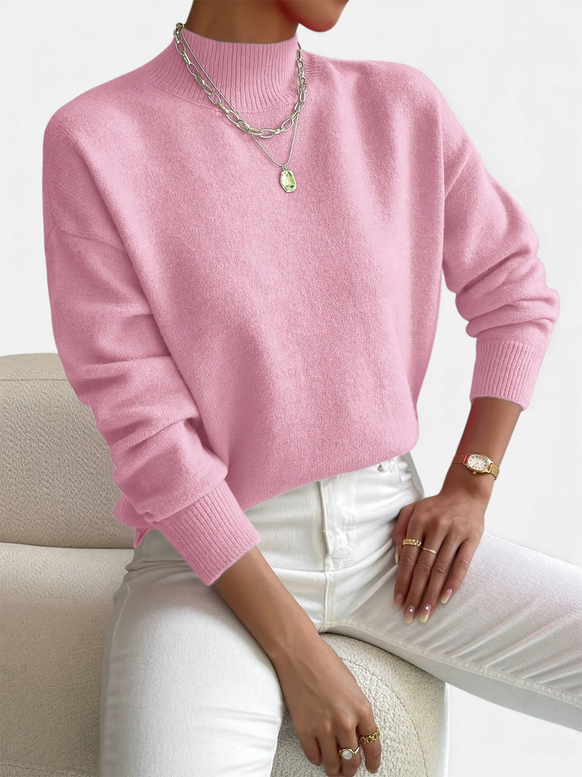 Strickpullover in Weiss und Rosa - Ansicht 2