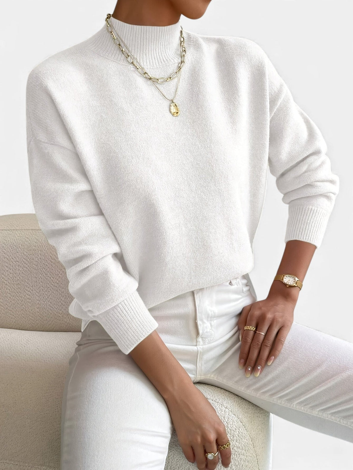 Strickpullover in Weiss und Rosa