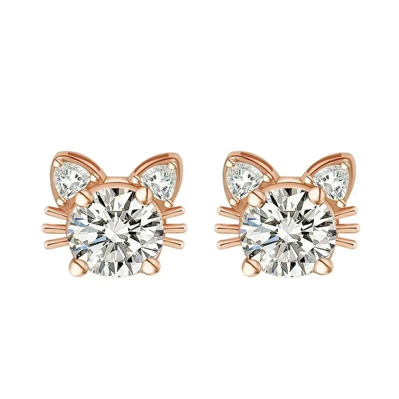 Moissanit Roségold Katzen Ohrstecker in 925 Sterlingsilber