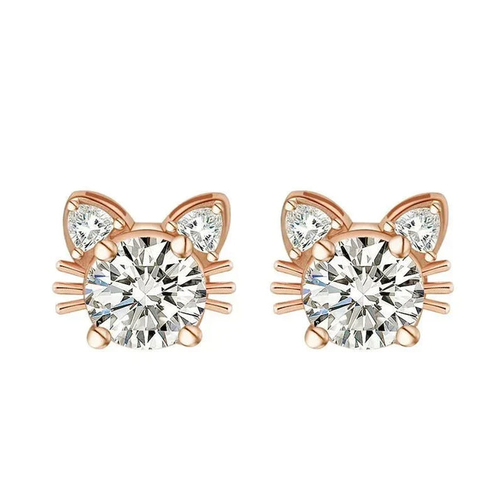 Moissanit Roségold Katzen Ohrstecker in 925 Sterlingsilber