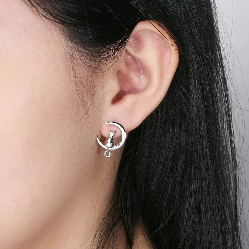 Mond & Katze Sterlingsilber Katzen Ohrstecker