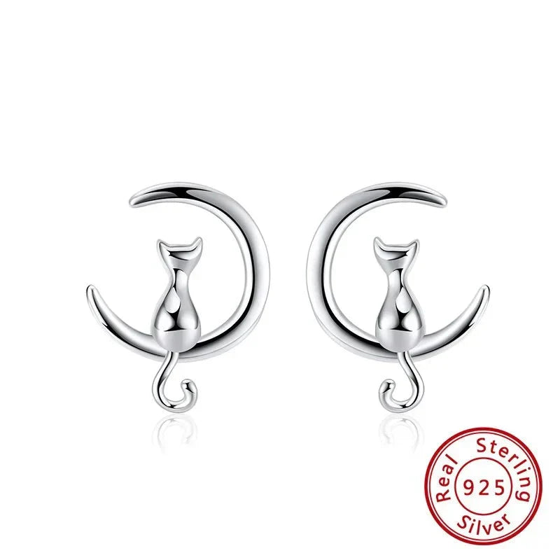 Mond & Katze Sterlingsilber Katzen Ohrstecker