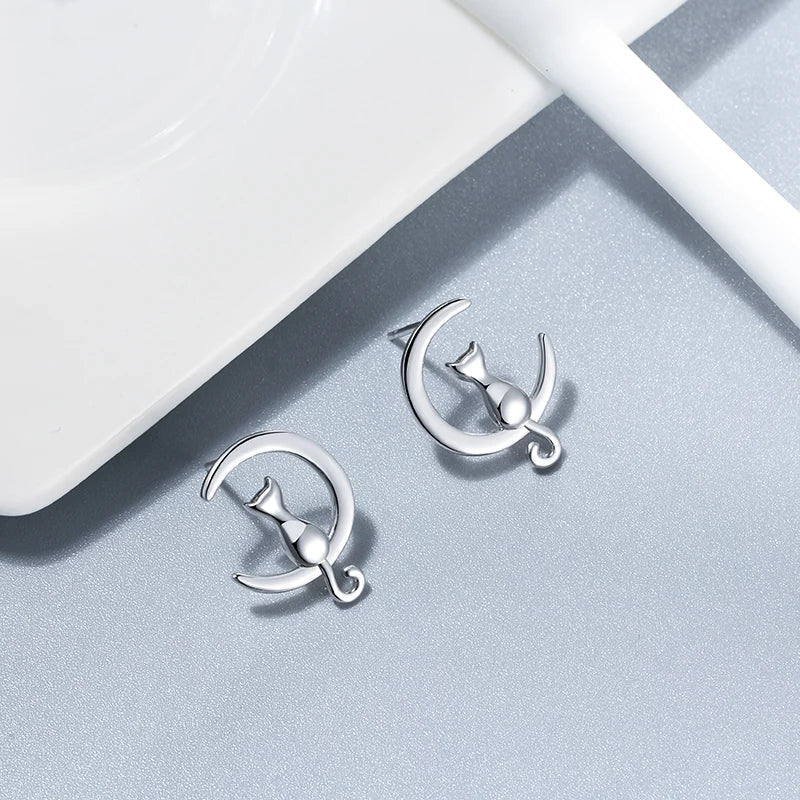 Mond & Katze Sterlingsilber Katzen Ohrstecker