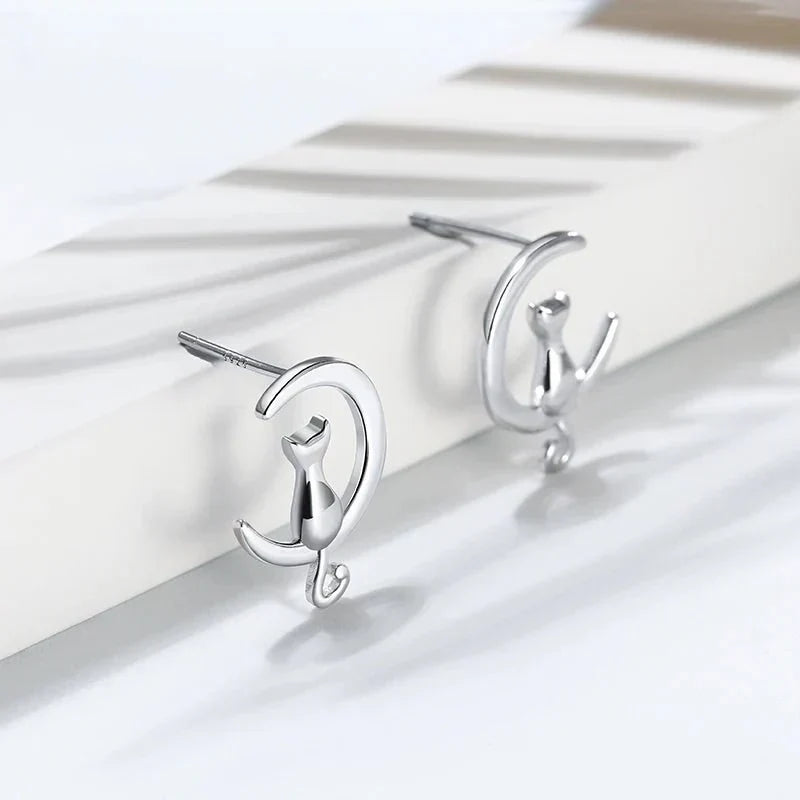 Mond & Katze Sterlingsilber Katzen Ohrstecker