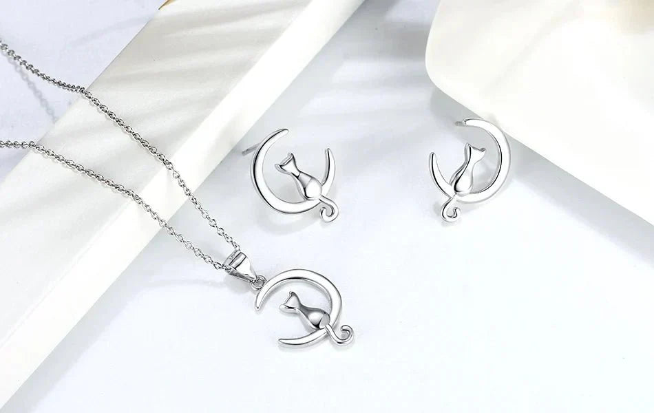 Mond & Katze Sterlingsilber Katzen Ohrstecker