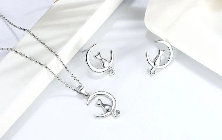 Mond & Katze Sterlingsilber Katzen Ohrstecker