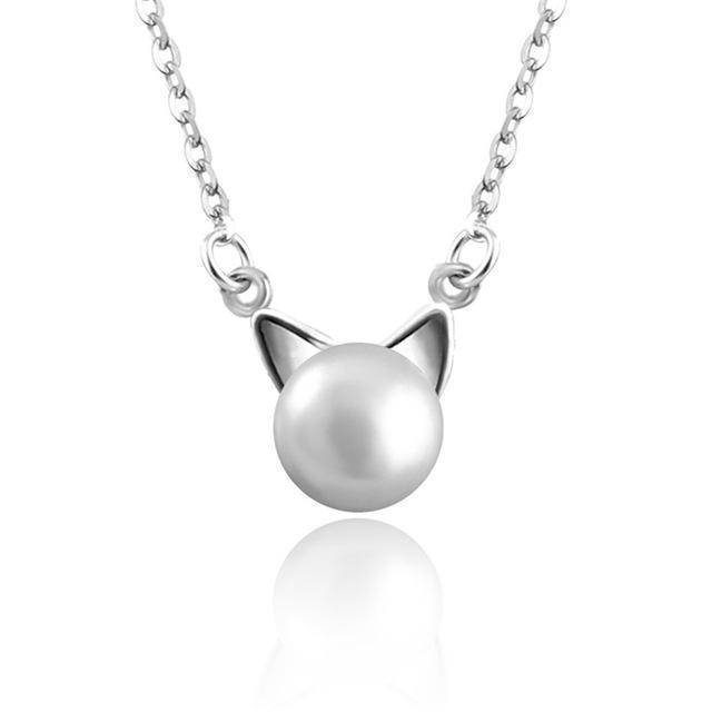 Schöne Perlen Katzen Halskette mit Ohrringen Geschenk + Ring