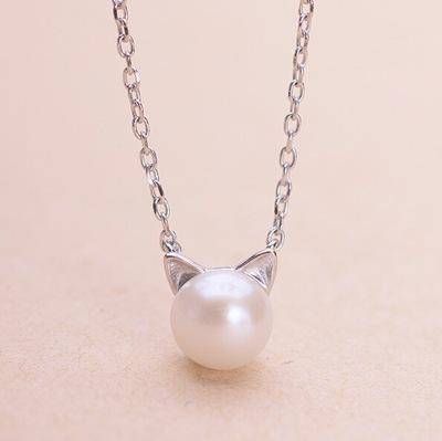 Schöne Perlen Katzen Halskette mit Ohrringen Geschenk + Ring