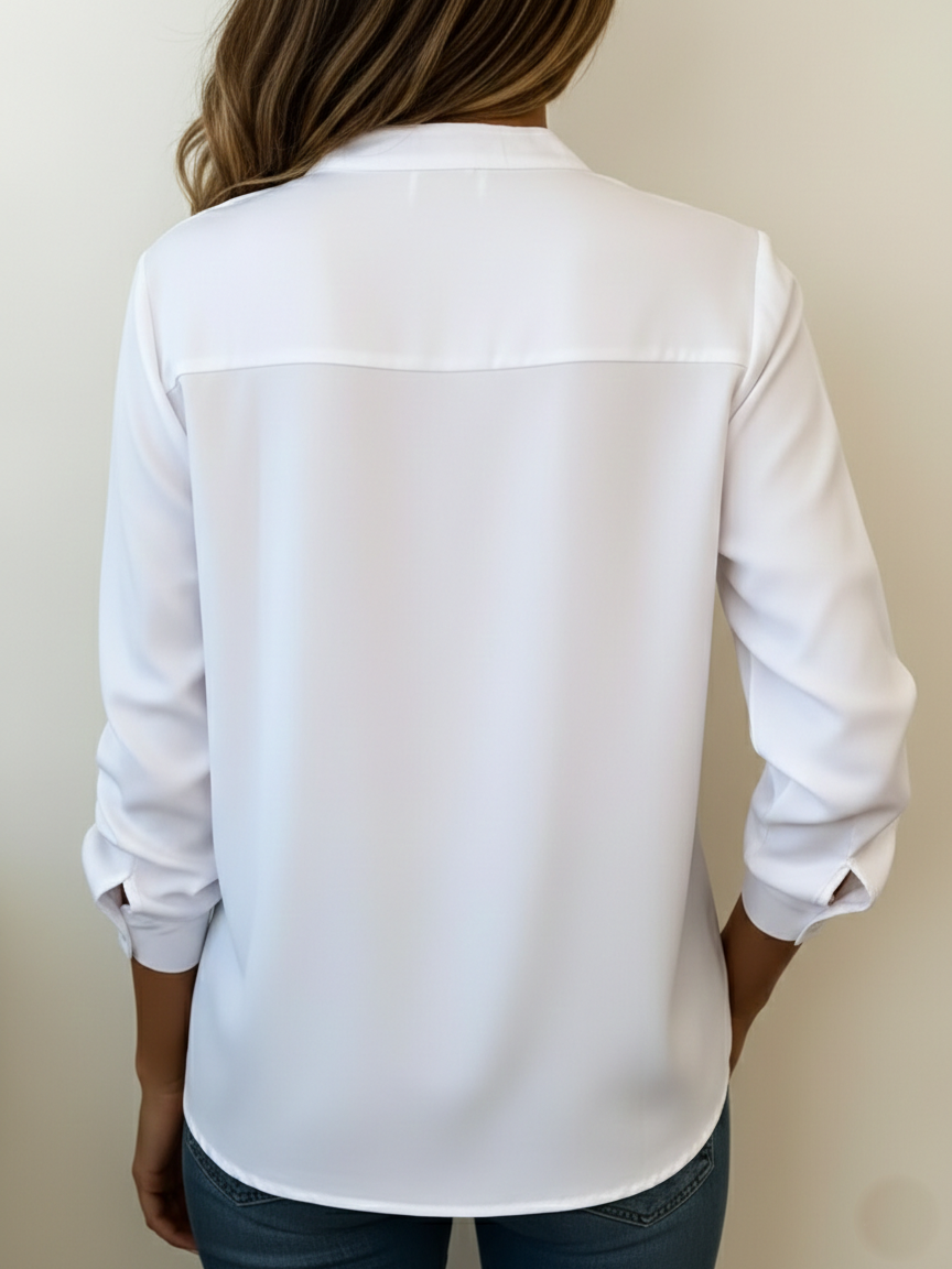 Hemdbluse aus Baumwolle mit V-Ausschnitt und Langarm - Ansicht 3