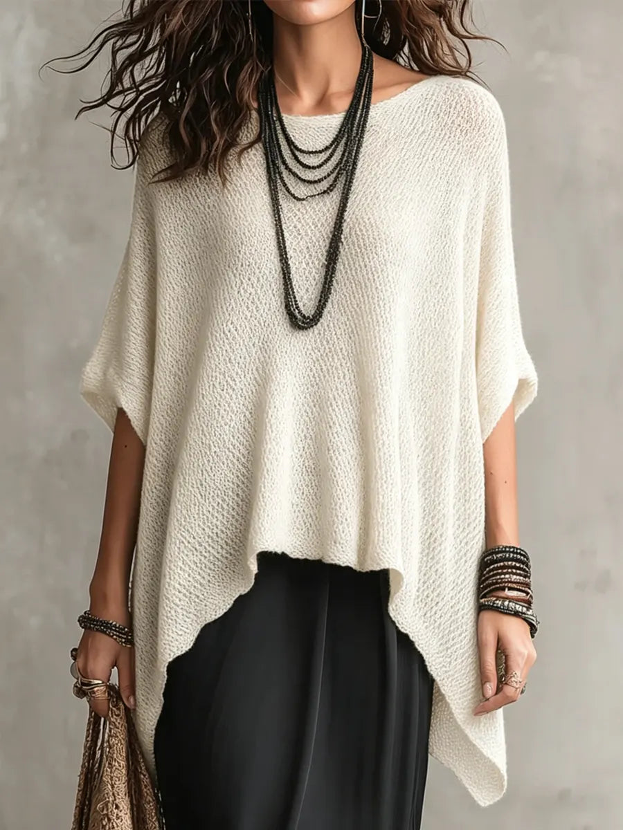 Strickpullover mit asymmetrischem Schnitt und Kurzarm - Ansicht 2