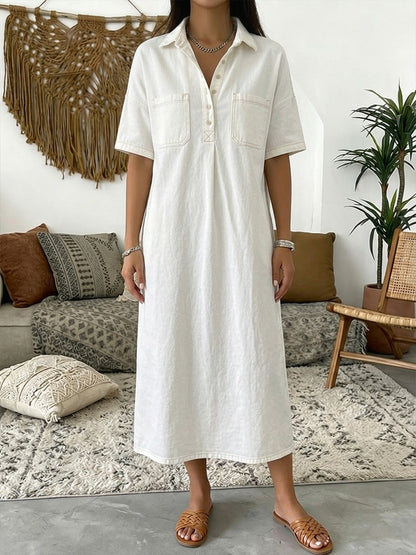 Kleid aus Denim mit Kurzarm in kurzer Form - Ansicht 4