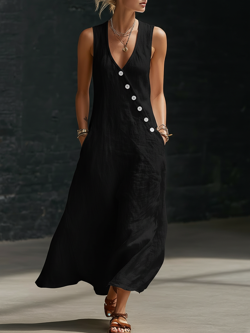 Maxikleid aus Baumwolle mit Knopfleiste und Taschen - Ansicht 5