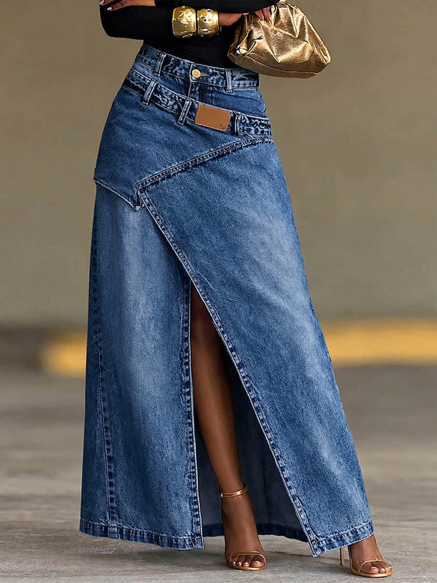 Rock aus Denim mit Knopfleiste und Taschen - Ansicht 2