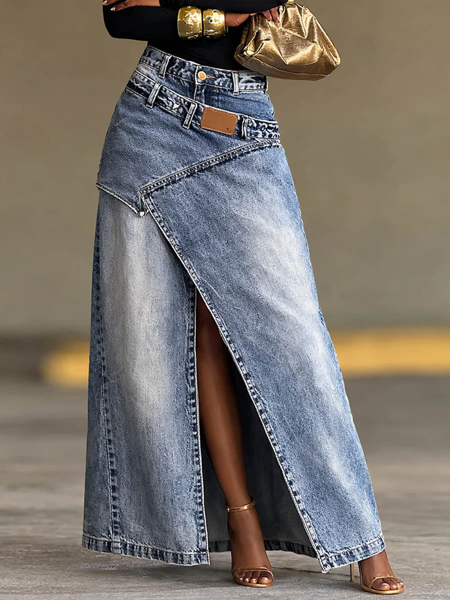 Rock aus Denim mit Knopfleiste und Taschen