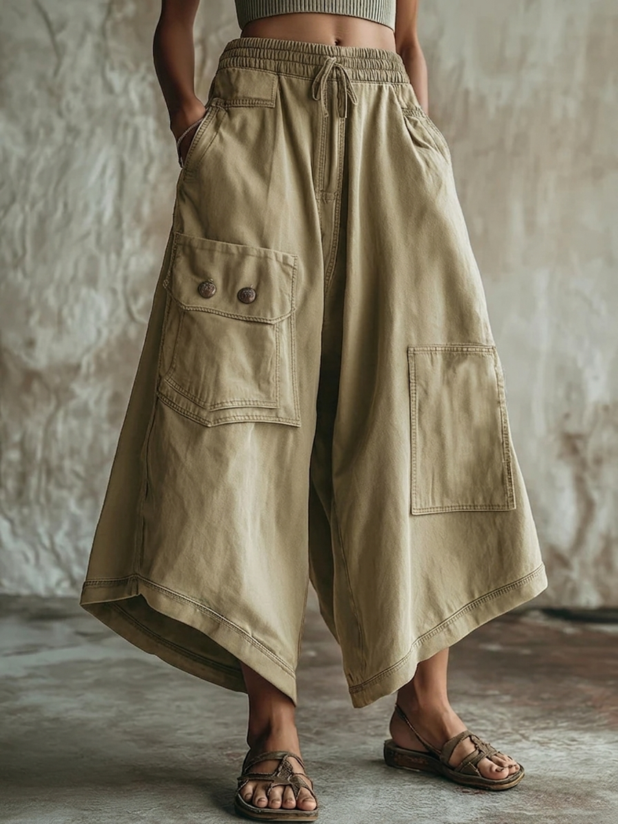Stoffhose aus Baumwolle mit Gummizug und Taschen - Ansicht 4