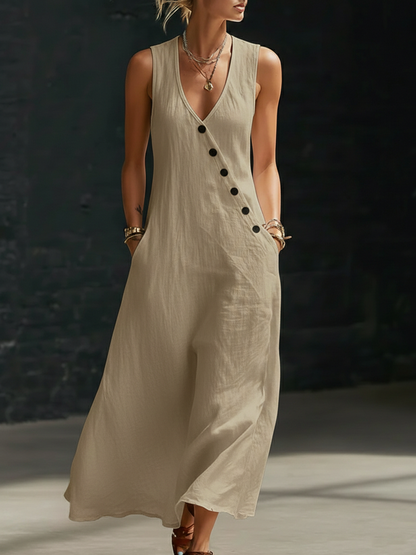 Maxikleid aus Baumwolle mit Knopfleiste und Taschen - Ansicht 8