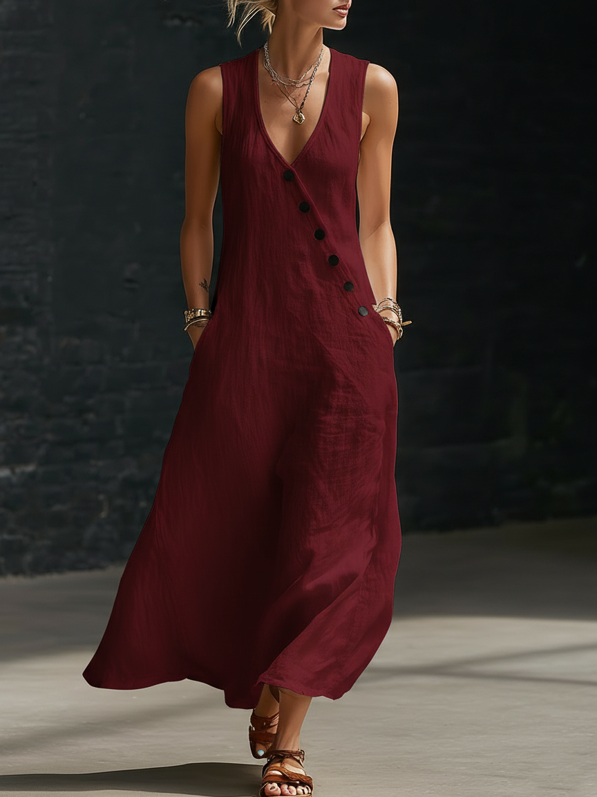 Maxikleid aus Baumwolle mit Knopfleiste und Taschen - Ansicht 3