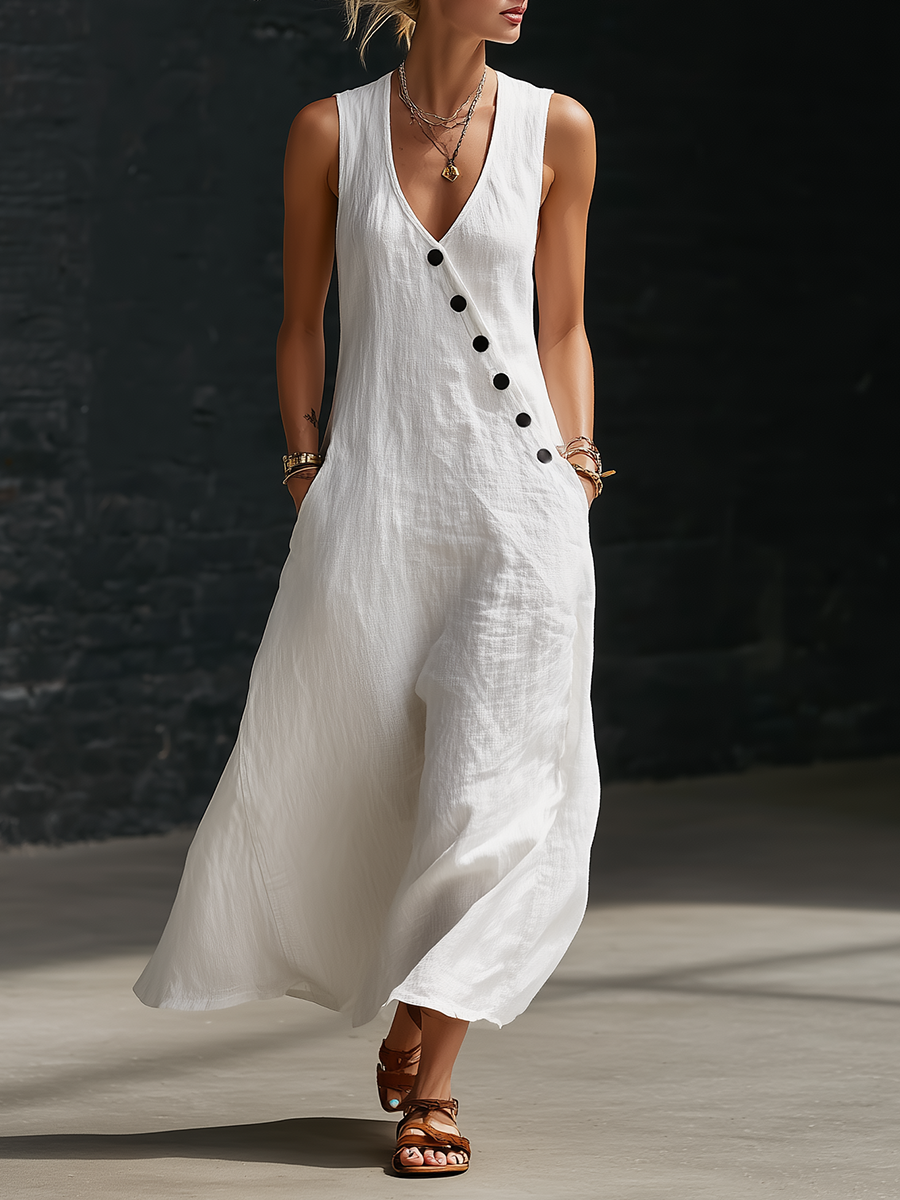 Maxikleid aus Baumwolle mit Knopfleiste und Taschen