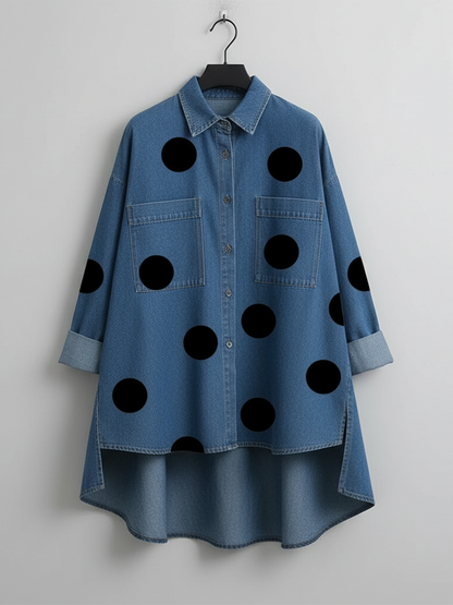 Top aus Denim mit Punktemuster und Langarm - Ansicht 7