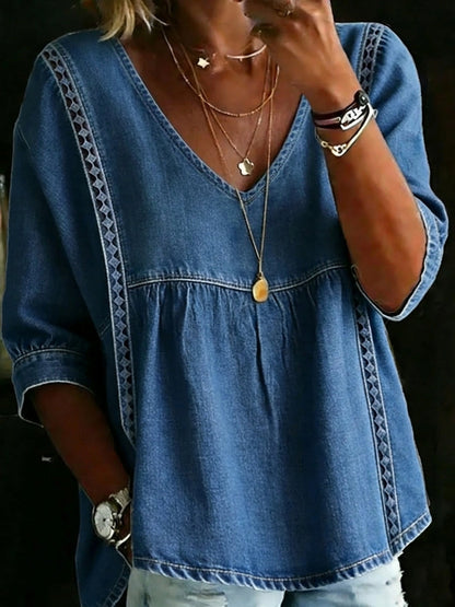 Top aus Denim mit Patchwork